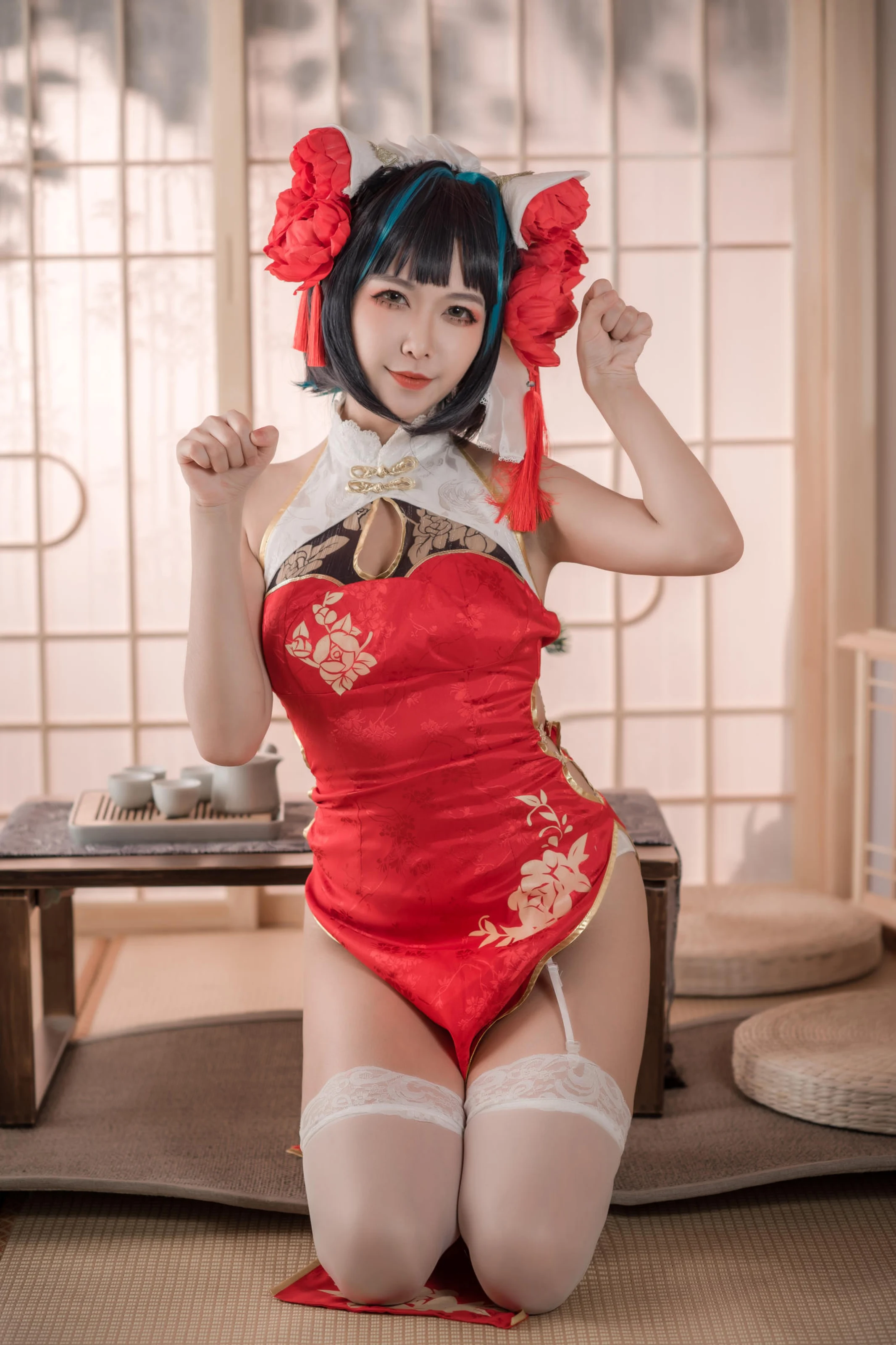 源纱希喵喵喵 – 柴郡红色旗袍